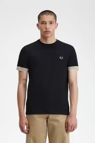 Herren-T-Shirt mit gestreiften Bündchen