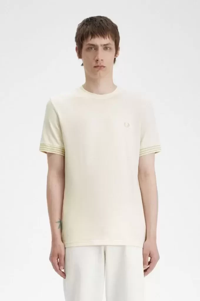 Herren-T-Shirt mit gestreiften Bündchen