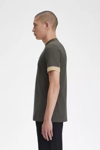 Herren-T-Shirt mit gestreiften Bündchen