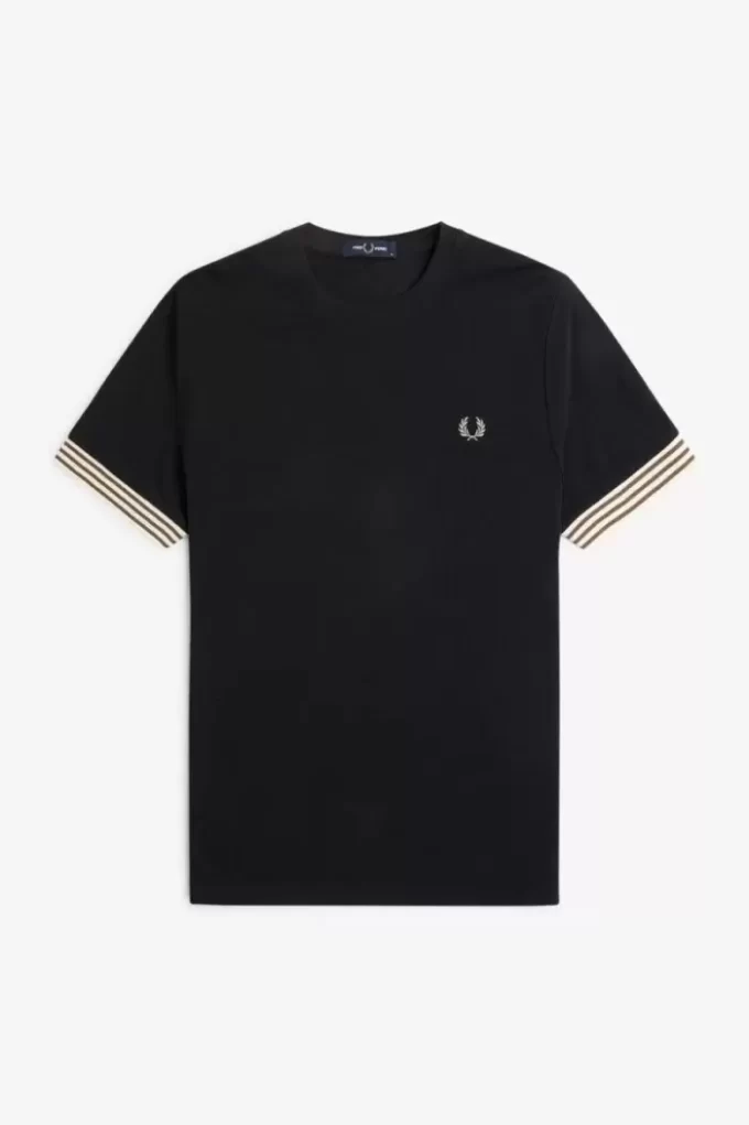 Herren-T-Shirt mit gestreiften Bündchen