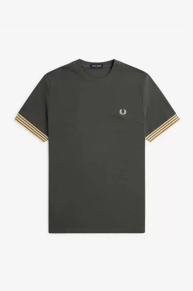 Herren-T-Shirt mit gestreiften Bündchen