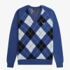 Herrenpullover mit V-Ausschnitt und Argyle-Muster aus Lammwolle