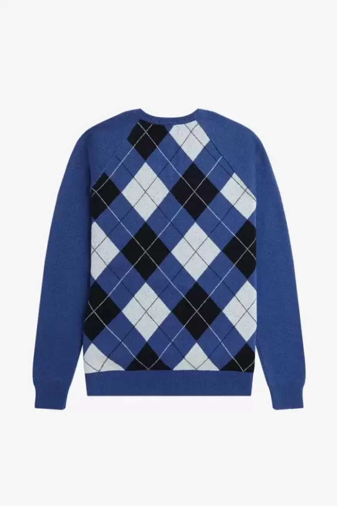 Herrenpullover mit V-Ausschnitt und Argyle-Muster aus Lammwolle
