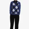 Herrenpullover mit V-Ausschnitt und Argyle-Muster aus Lammwolle