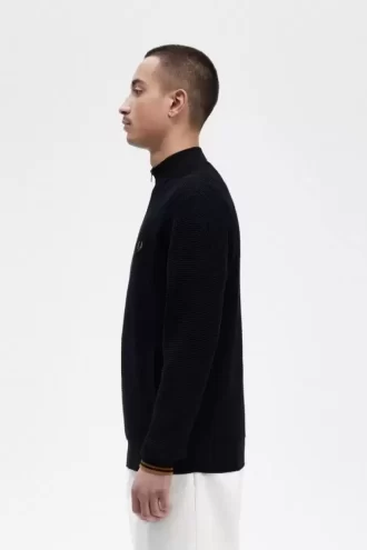 Herrenpullover mit Waffelmuster und halbem Reißverschluss