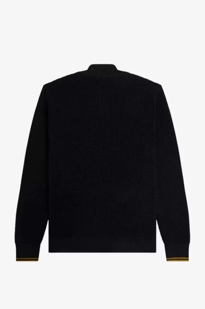 Herrenpullover mit Waffelmuster und halbem Reißverschluss