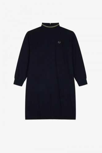 Kleid mit Stehkragen und Zierstreifen