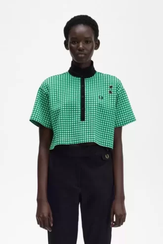 Kurzes Gingham-Piqué-Poloshirt für Damen