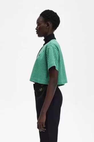 Kurzes Gingham-Piqué-Poloshirt für Damen