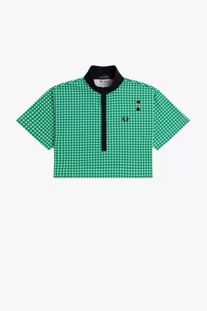 Kurzes Gingham-Piqué-Poloshirt für Damen