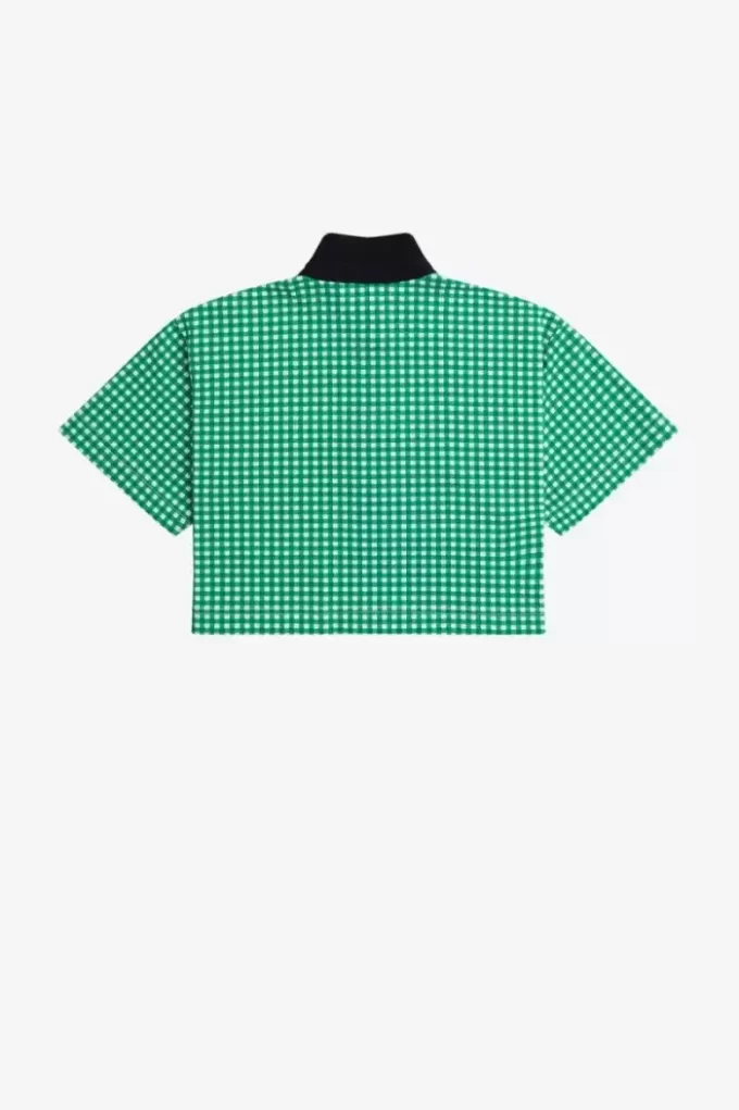 Kurzes Gingham-Piqué-Poloshirt für Damen