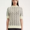 Kurzärmliger Damenpullover mit offenem Strickmuster