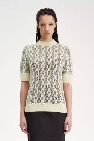 Kurzärmliger Damenpullover mit offenem Strickmuster