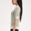 Kurzärmliger Damenpullover mit offenem Strickmuster