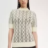 Kurzärmliger Damenpullover mit offenem Strickmuster