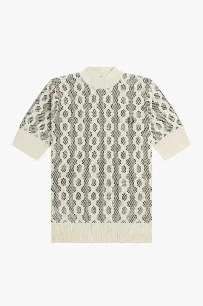 Kurzärmliger Damenpullover mit offenem Strickmuster