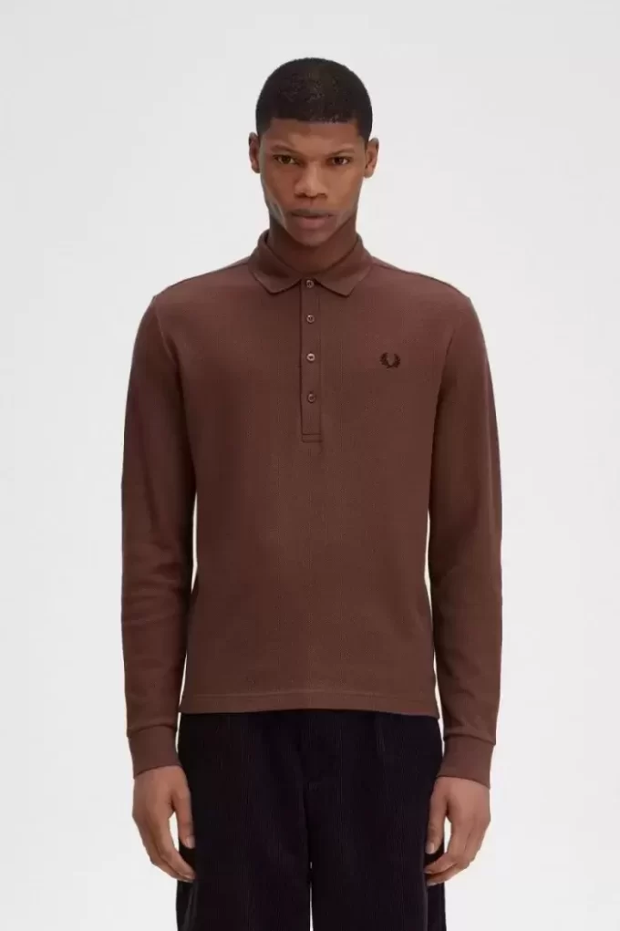 Langarm-Poloshirt aus Baumwolle mit Wabenmuster für Herren