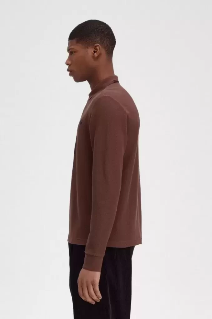 Langarm-Poloshirt aus Baumwolle mit Wabenmuster für Herren