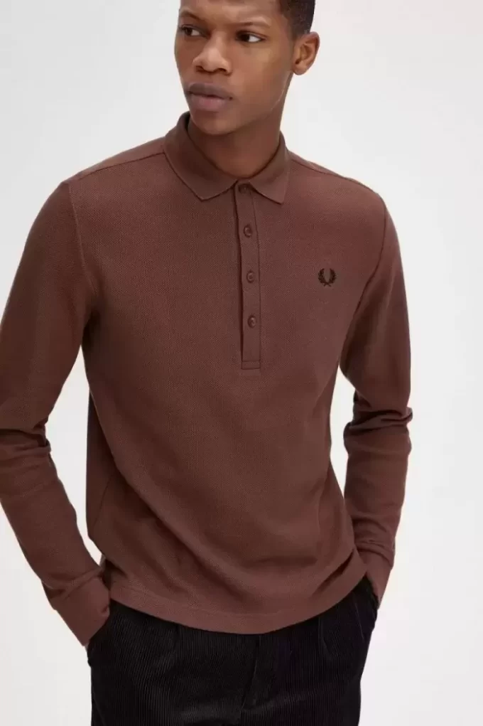 Langarm-Poloshirt aus Baumwolle mit Wabenmuster für Herren