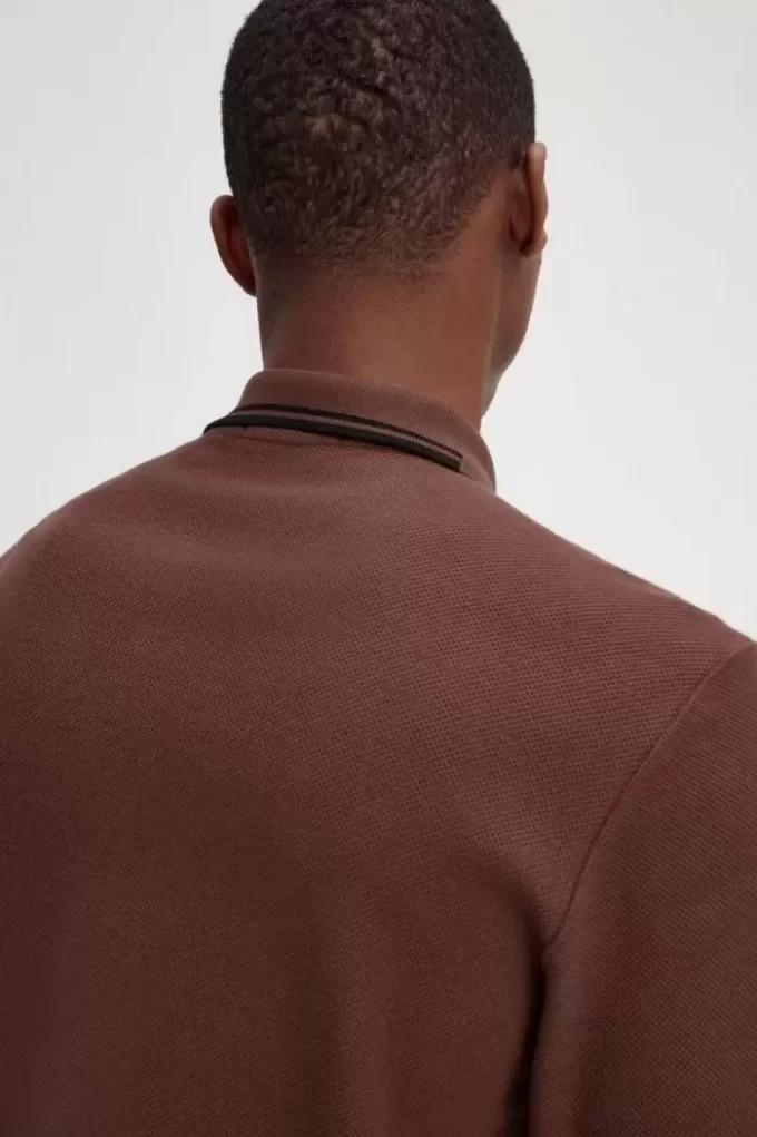Langarm-Poloshirt aus Baumwolle mit Wabenmuster für Herren