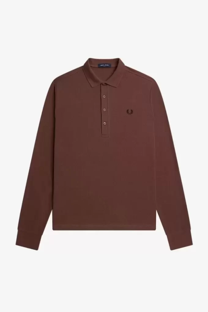 Langarm-Poloshirt aus Baumwolle mit Wabenmuster für Herren