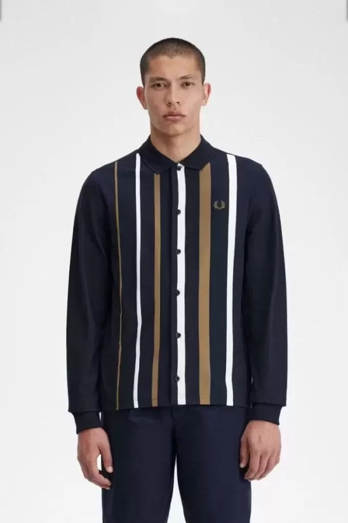 Langarm-Poloshirt mit Farbverlaufsstreifen für Herren
