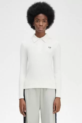 Langärmliges geripptes Damen-Poloshirt