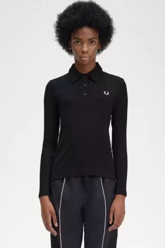 Langärmliges geripptes Damen-Poloshirt