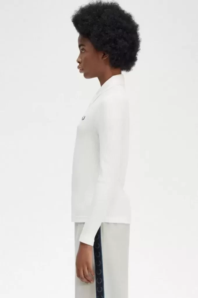Langärmliges geripptes Damen-Poloshirt