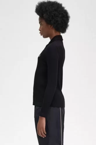 Langärmliges geripptes Damen-Poloshirt