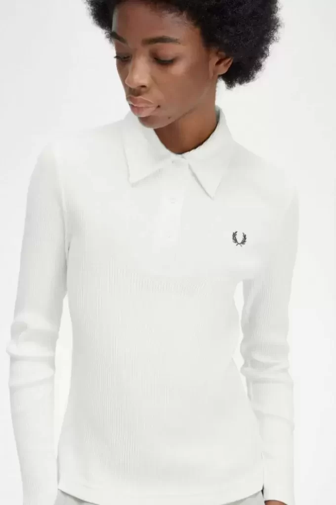 Langärmliges geripptes Damen-Poloshirt