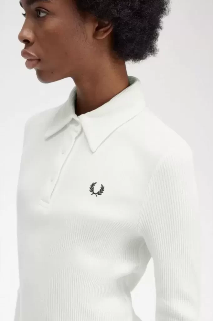 Langärmliges geripptes Damen-Poloshirt