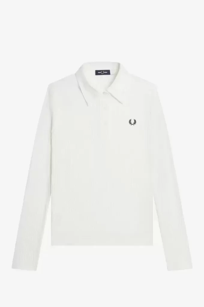 Langärmliges geripptes Damen-Poloshirt