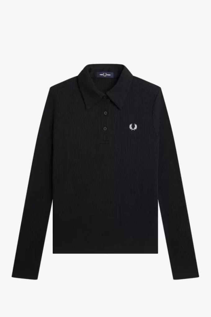 Langärmliges geripptes Damen-Poloshirt