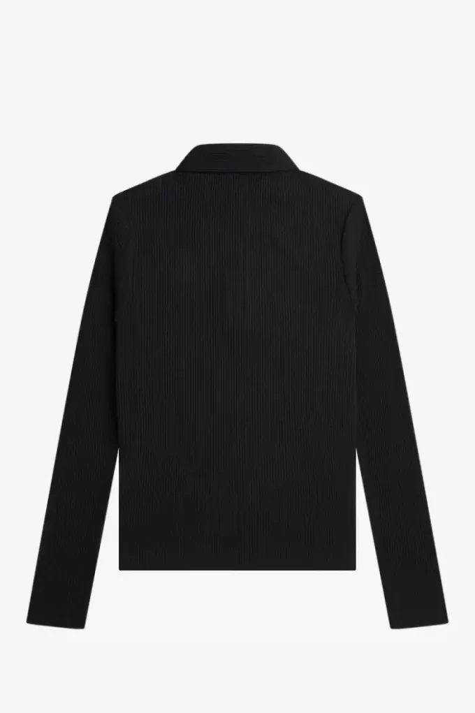 Langärmliges geripptes Damen-Poloshirt