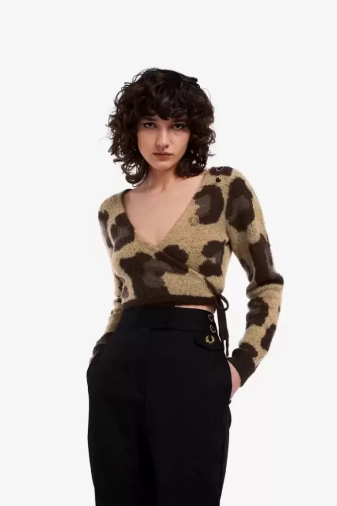 Leoparden-Wickelcardigan für Damen