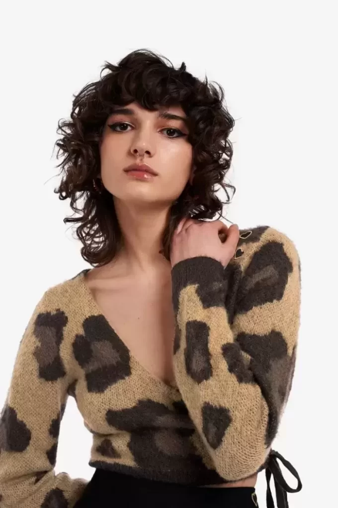 Leoparden-Wickelcardigan für Damen