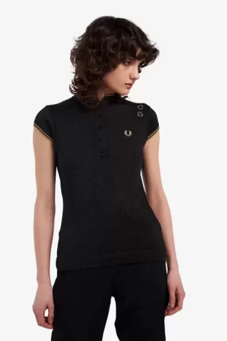 Metallic-Strick-Poloshirt für Damen