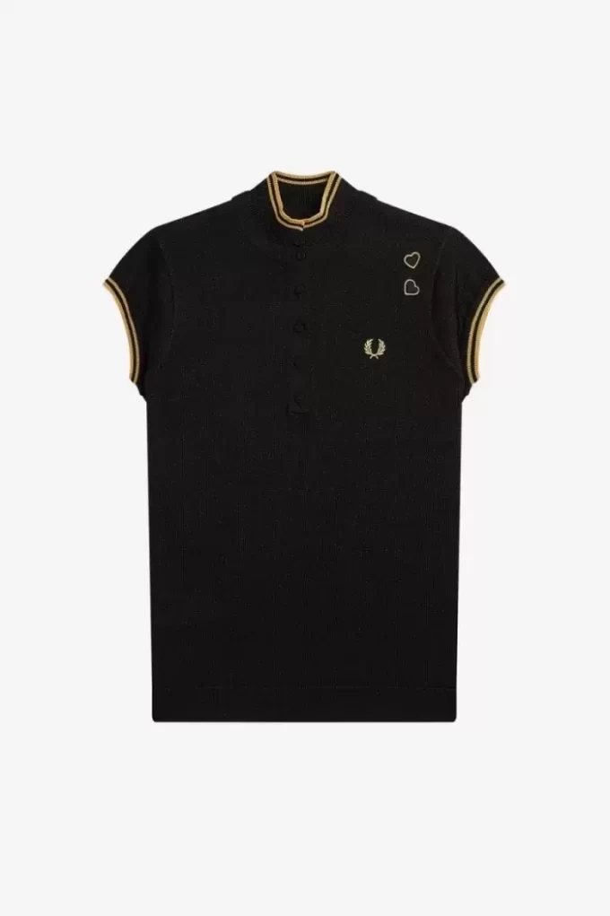 Metallic-Strick-Poloshirt für Damen
