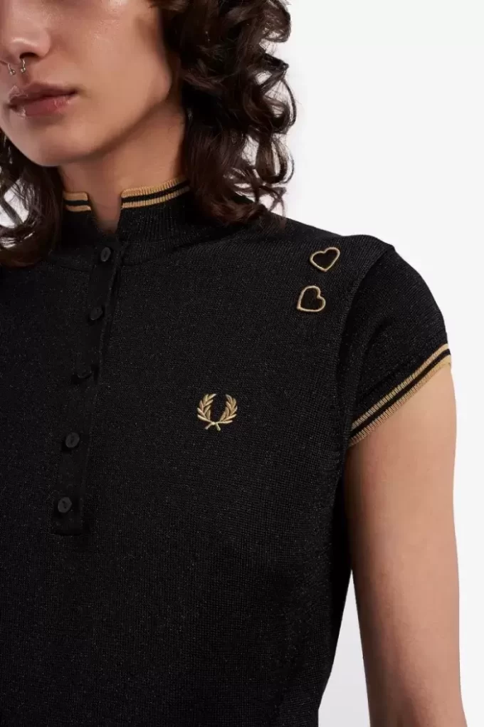 Metallic-Strick-Poloshirt für Damen