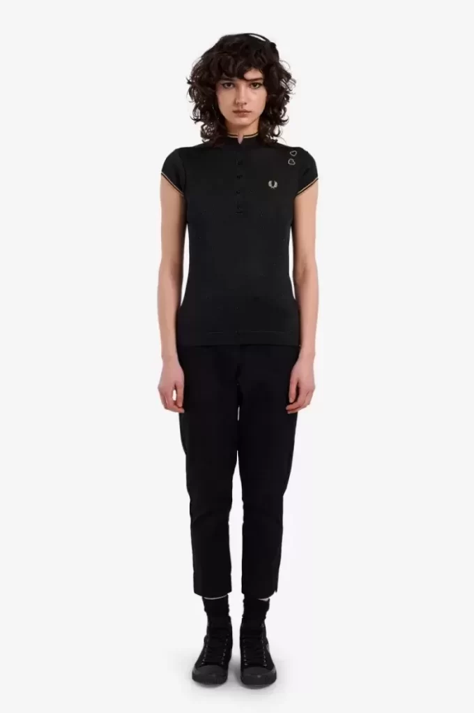 Metallic-Strick-Poloshirt für Damen