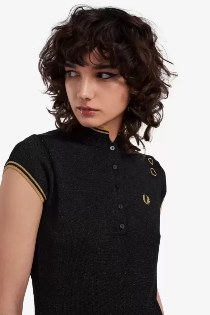 Metallic-Strick-Poloshirt für Damen