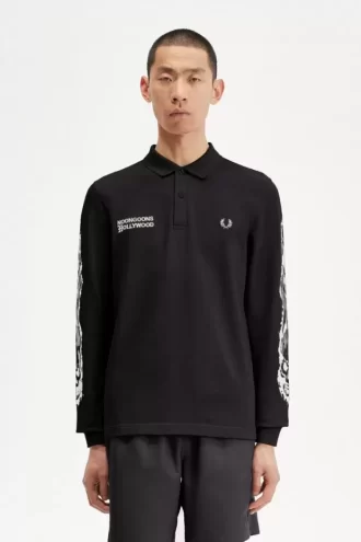 Noongoons Langarm-Poloshirt mit Grafik für Herren