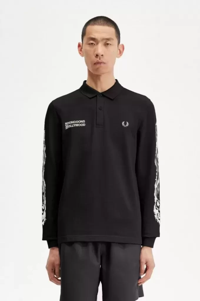 Noongoons Langarm-Poloshirt mit Grafik für Herren