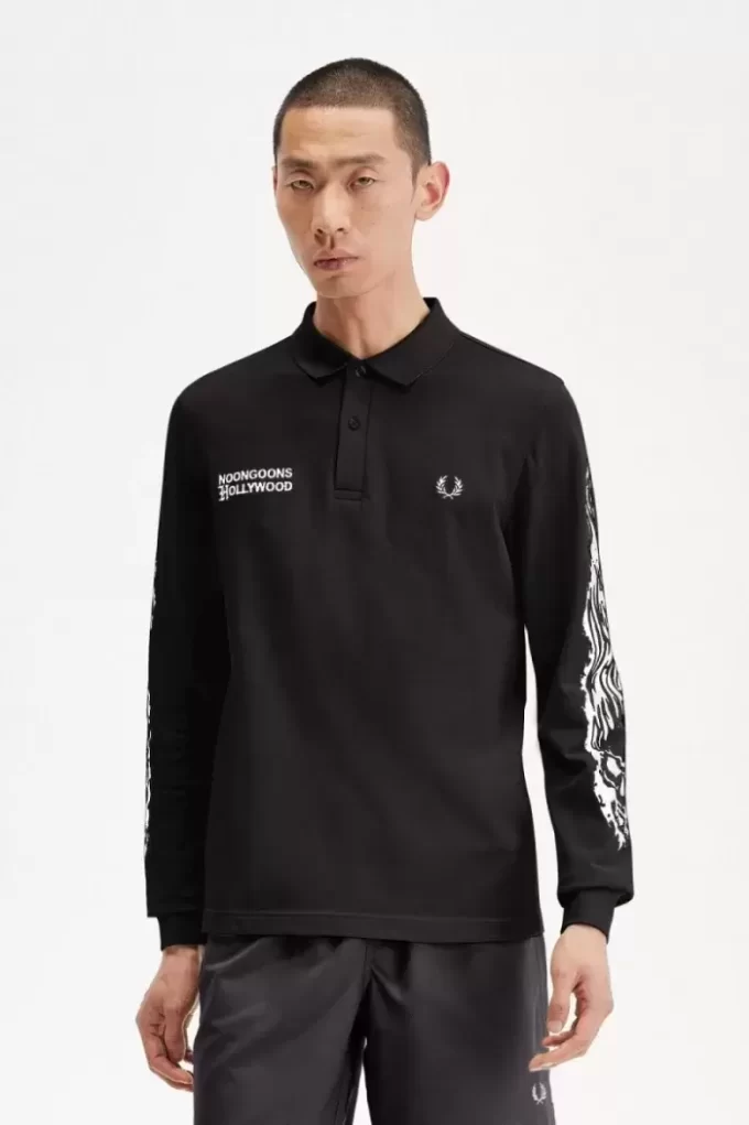 Noongoons Langarm-Poloshirt mit Grafik für Herren