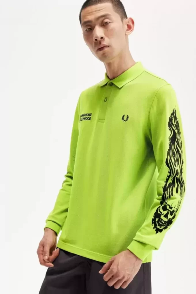 Noongoons Langarm-Poloshirt mit Grafik für Herren