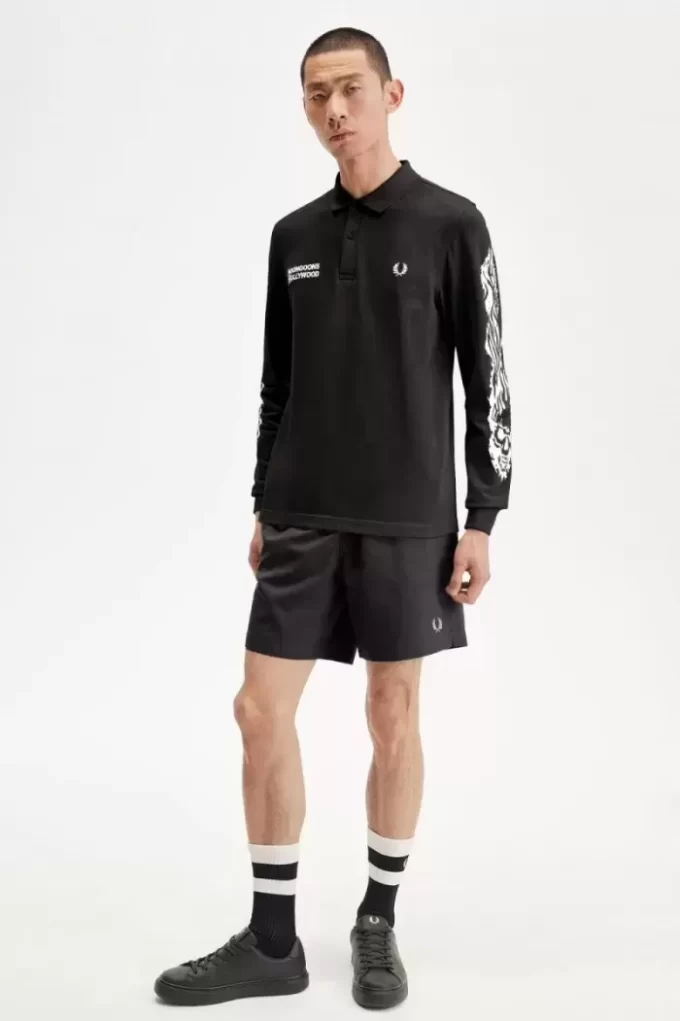 Noongoons Langarm-Poloshirt mit Grafik für Herren