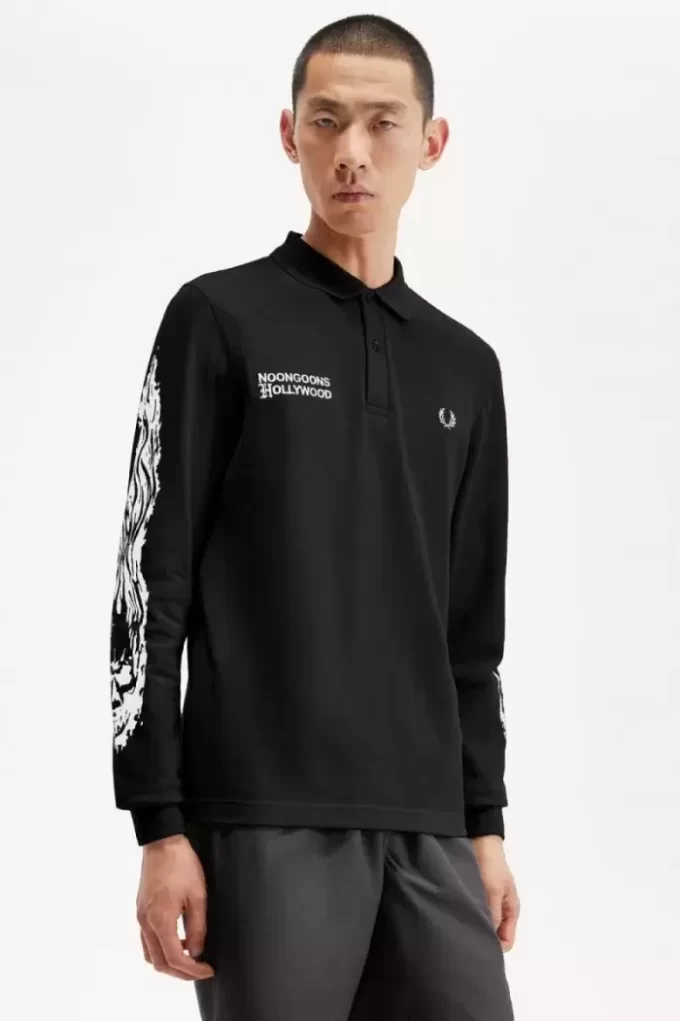 Noongoons Langarm-Poloshirt mit Grafik für Herren