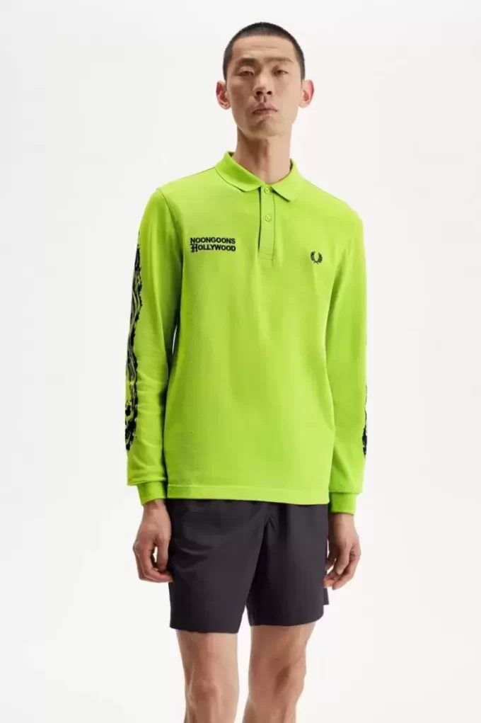 Noongoons Langarm-Poloshirt mit Grafik für Herren
