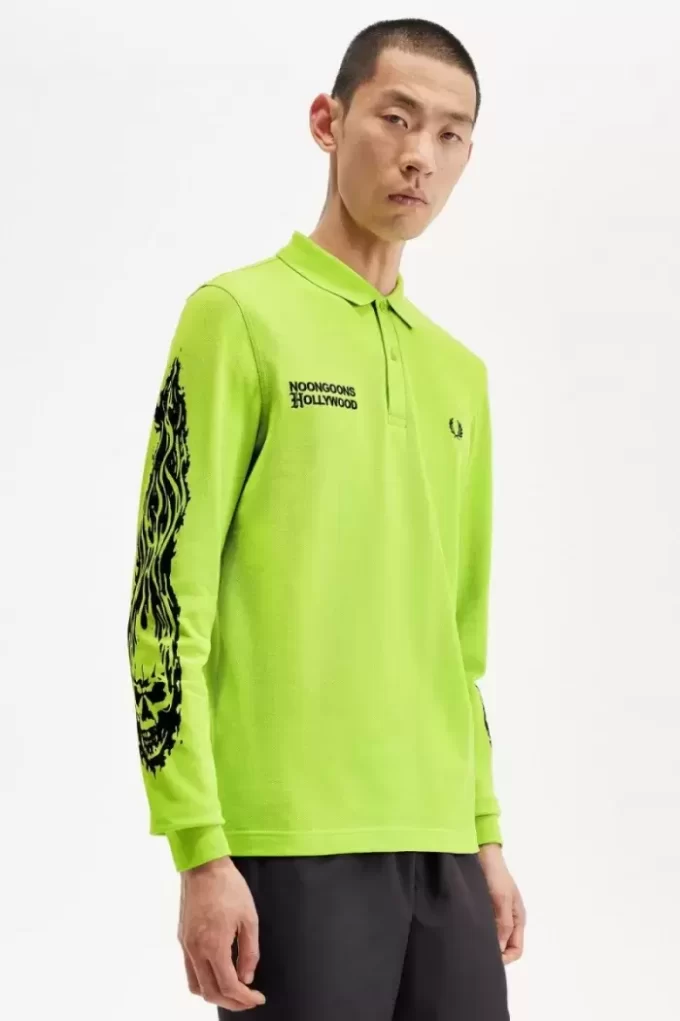 Noongoons Langarm-Poloshirt mit Grafik für Herren